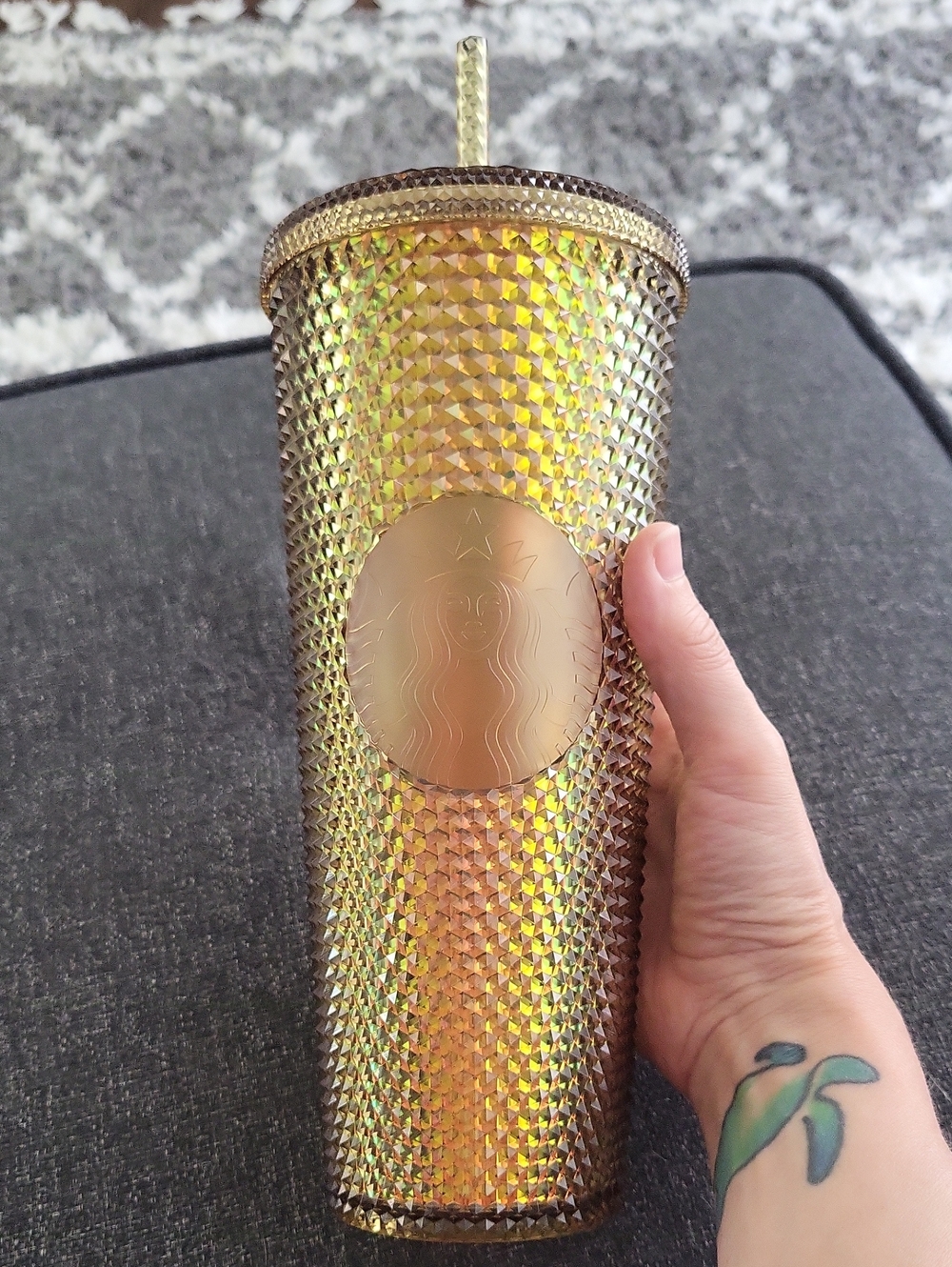 Starbucks Disney 50th Iridescent Gold Studded 24oz Tumbler with Matching Straw